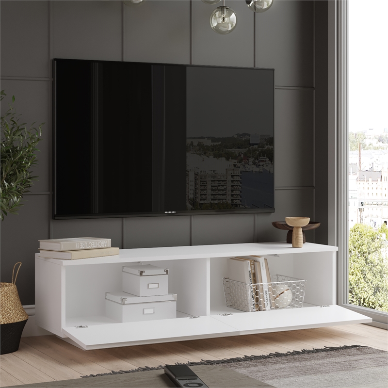 Fonda TV Unit Stand White Entertainment Center Console with Storage