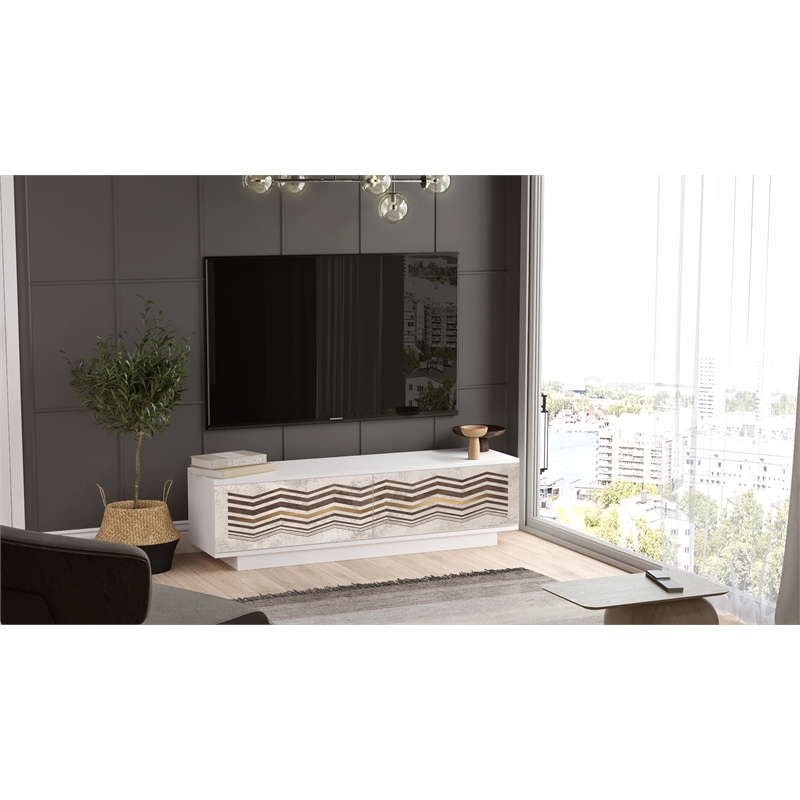 Fonda TV Unit Stand White Entertainment Center Console with Storage