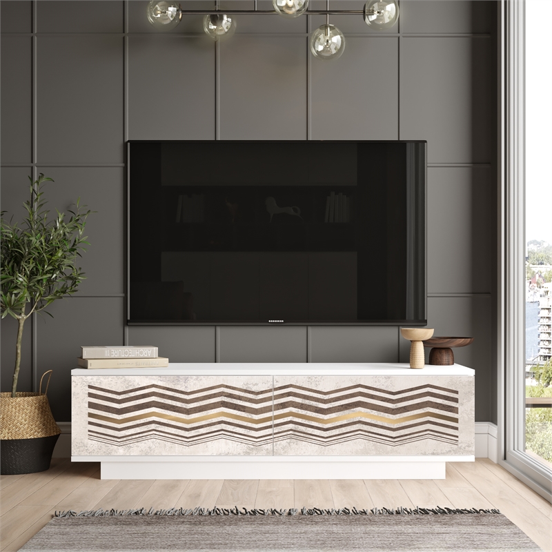 Fonda TV Unit Stand White Entertainment Center Console with Storage