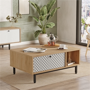 Crea Coffee Table with Metal Legs and Doors UV Print White