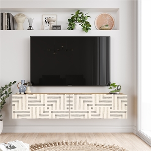 Future TV Unit Maze Pine-White UV Print 55 inches Floating Entertainment Center