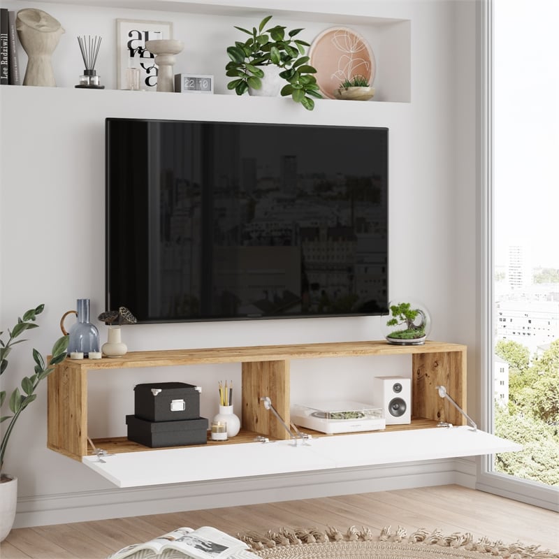 Future TV Unit Maze Pine-White UV Print 55 inches Floating Entertainment Center