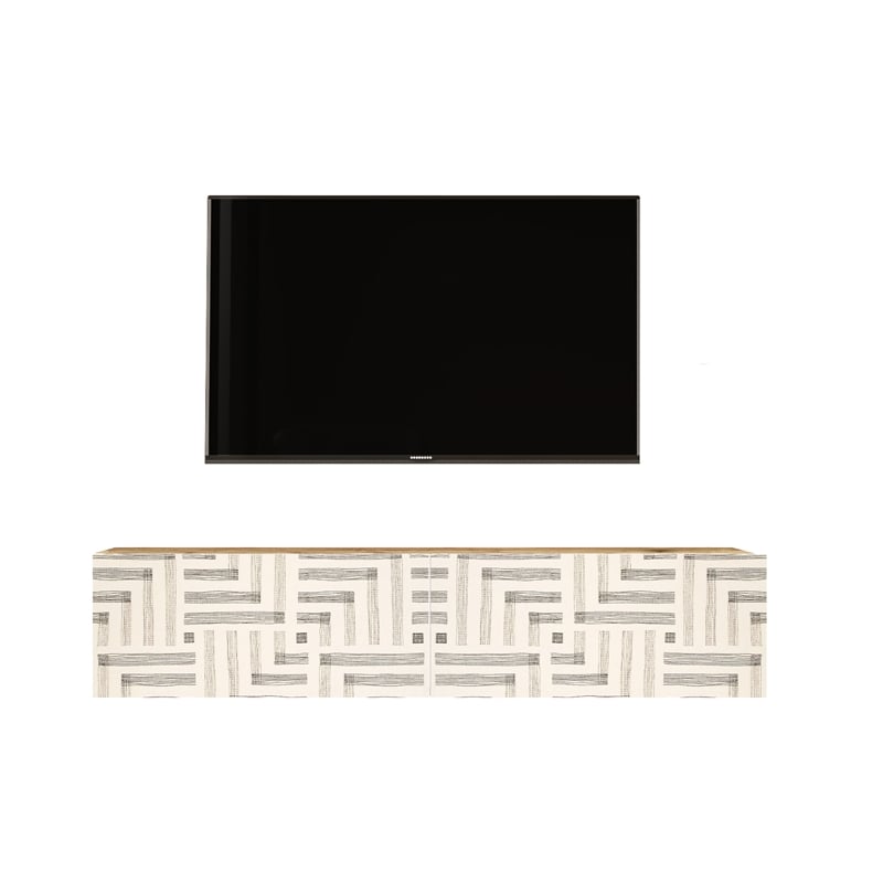 Future TV Unit Maze Pine-White UV Print 55 inches Floating Entertainment Center