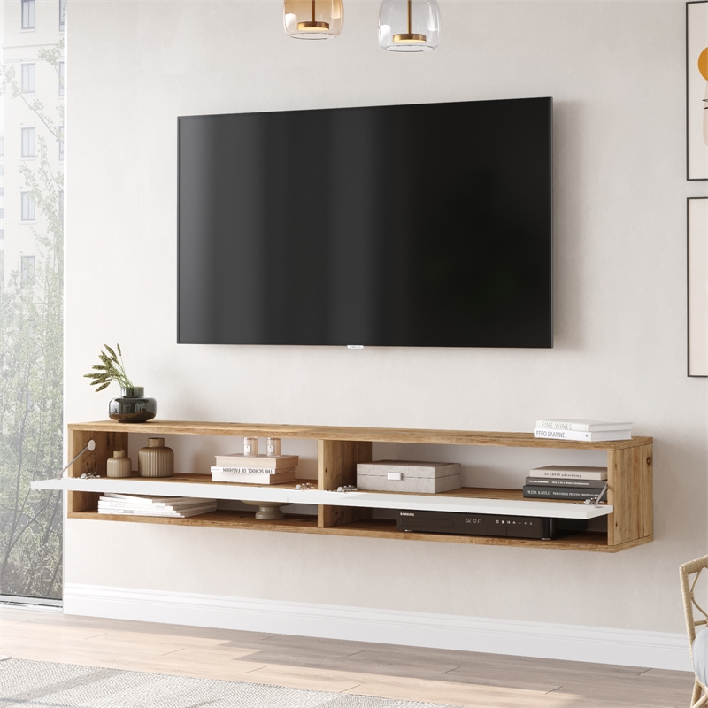 Future TV Unit Maze Pine-White UV Print 70 inches Floating Entertainment Center