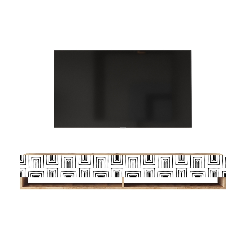 Future TV Unit Maze Pine-White UV Print 70 inches Floating Entertainment Center