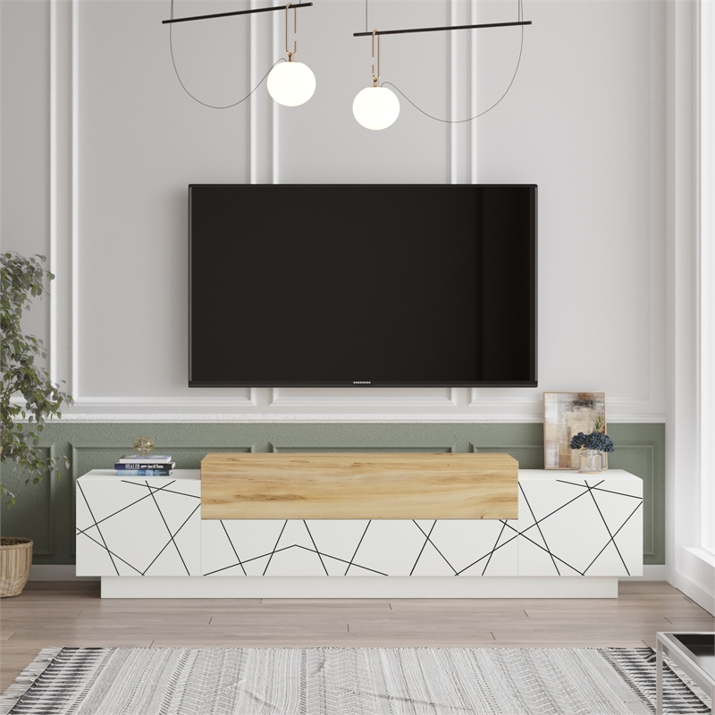 Floyd  TV Unit Stand White Felt  UV Print Entertainment Center Console 63 Inches