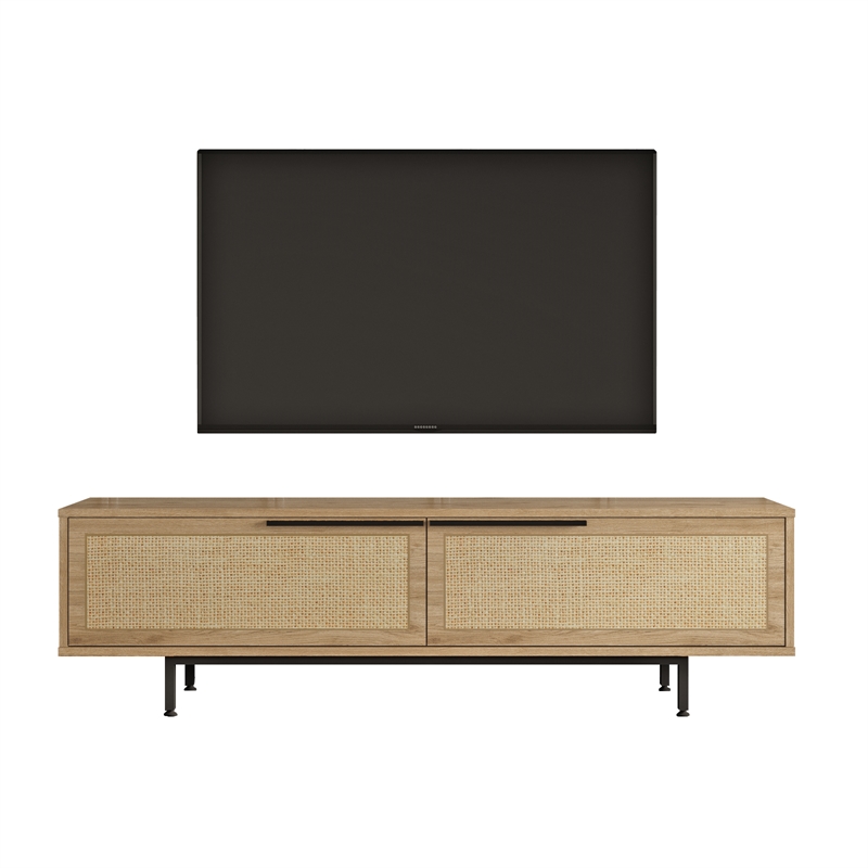 Ocean TV Unit with Metal Legs 63 Inches with Storage Shelves Doors Oak UV Print