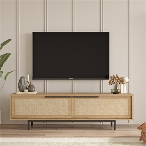 Ocean TV Unit with Metal Legs 63 Inches with Storage Shelves Doors Oak UV Print