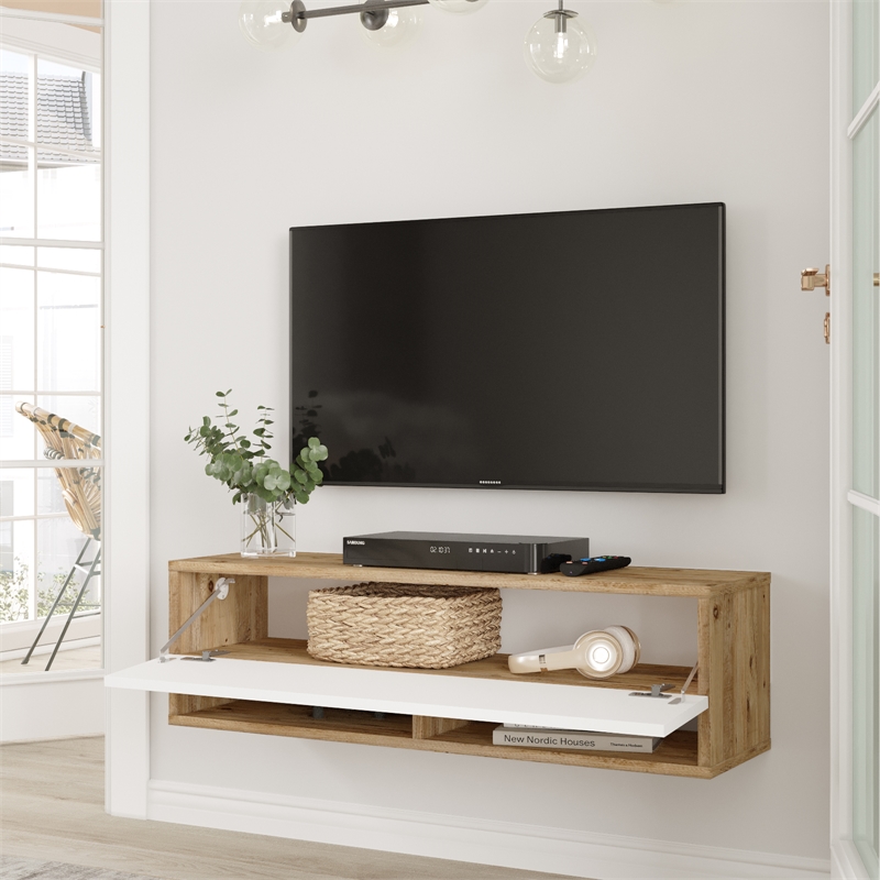 Future TV Unit Cobble Pine White UV Print 40 inches Floating Entertainment Unit