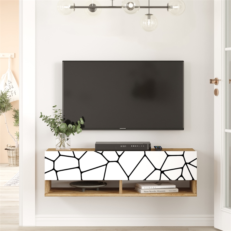 Future TV Unit Cobble Pine White UV Print 40 inches Floating Entertainment Unit