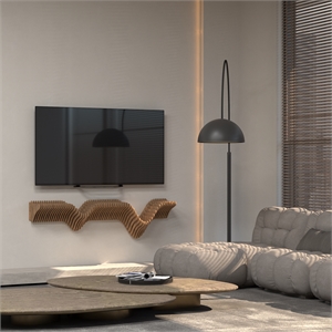 Batamex Parametric 40&quot Floating Shelf Modern Geometric 3D Wavy Wooden Wall Piece