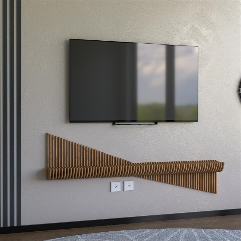 Batamex Parametric 60 inch Floating Shelf Geometric Wooden Wall Decor Oak Color