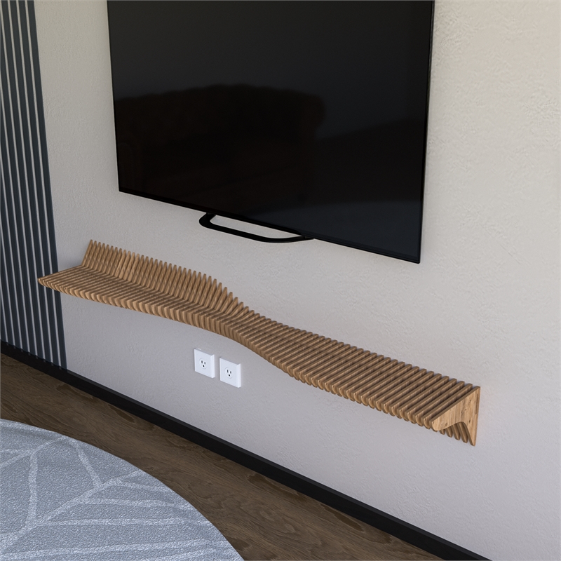 Batamex Parametric 60 inch Floating Shelf Geometric Wooden Wall Decor Oak Color