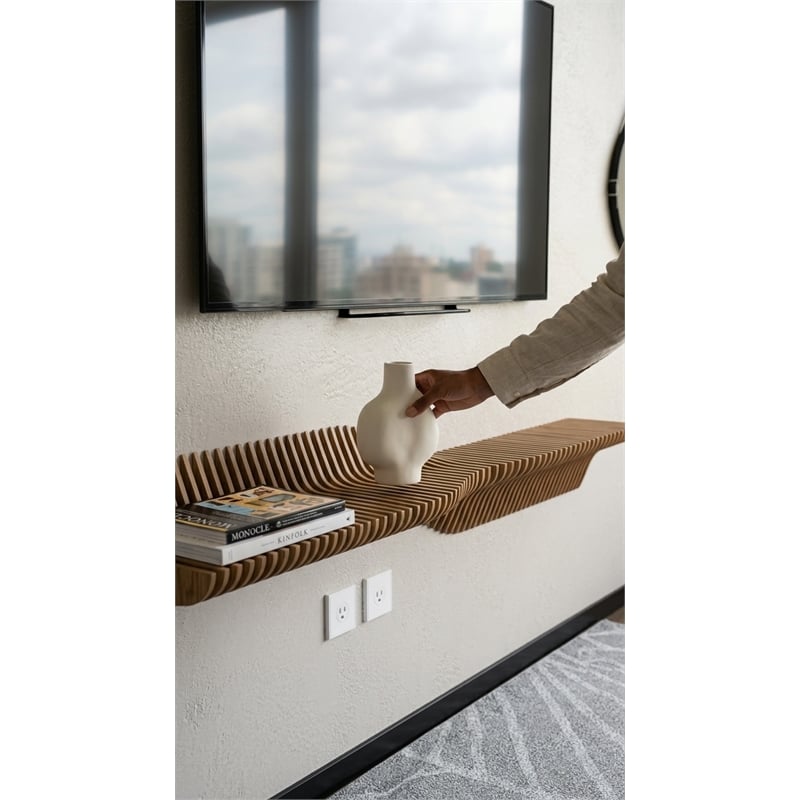 Batamex Parametric 60 inch Floating Shelf Geometric Wooden Wall Decor Oak Color