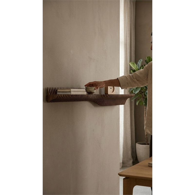 Batamex Parametric 60 inch Floating Shelf Geometric Wooden Wall Decor Oak Color