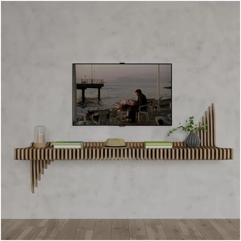 Batamex Parametric 65 inch Floating Shelf Modern Geometric Wall Decor Oak Color