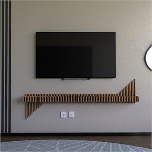 Batamex Parametric 65 inch Floating Shelf Modern Geometric Wall Decor Oak Color