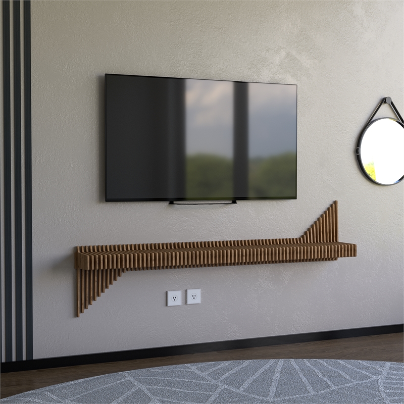 Batamex Parametric 65 inch Floating Shelf Modern Geometric Wall Decor Oak Color