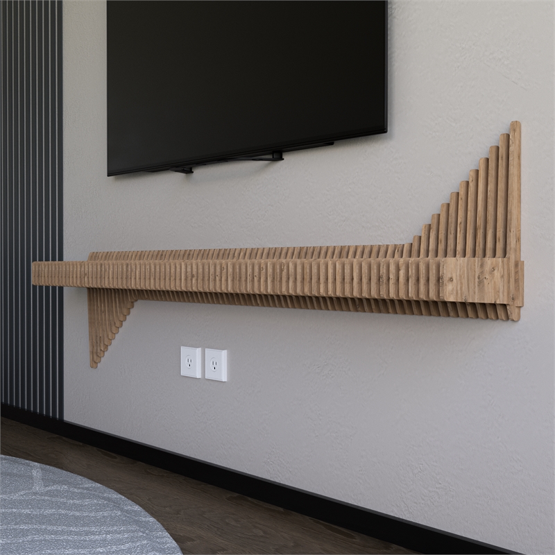 Batamex Parametric 65 inch Floating Shelf Modern Geometric Wall Decor Oak Color