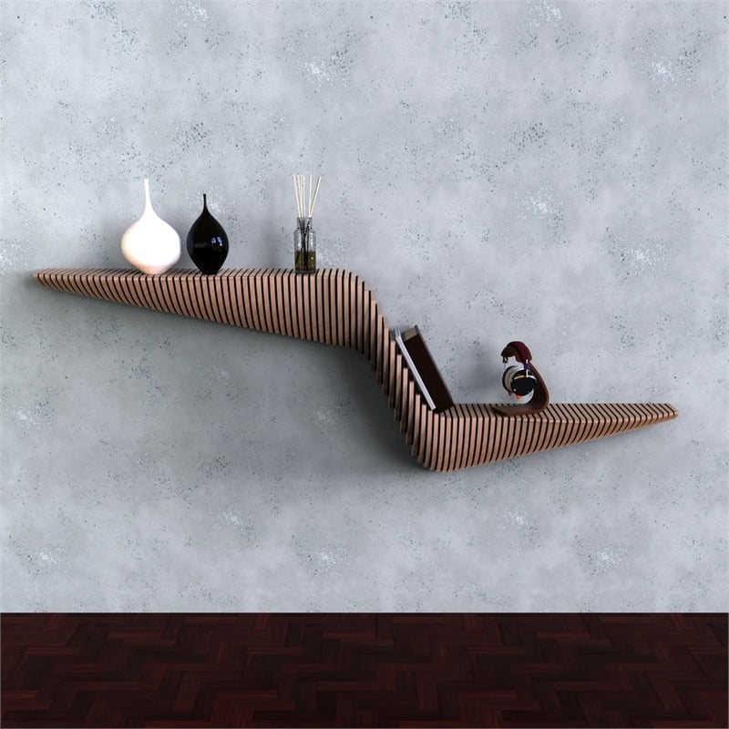 Batamex Parametric 57 inch Floating Shelf Geometric Wooden Wall Decor Oak Color