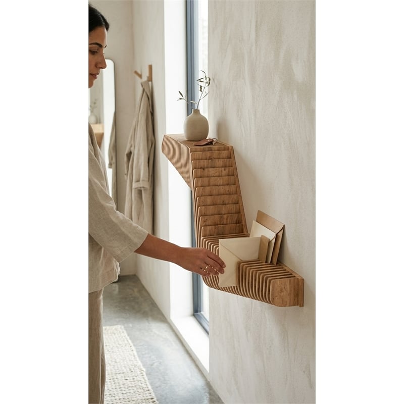 Batamex Parametric 57 inch Floating Shelf Geometric Wooden Wall Decor Oak Color