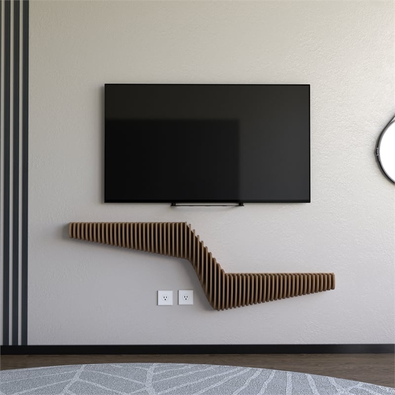 Batamex Parametric 57 inch Floating Shelf Geometric Wooden Wall Decor Oak Color