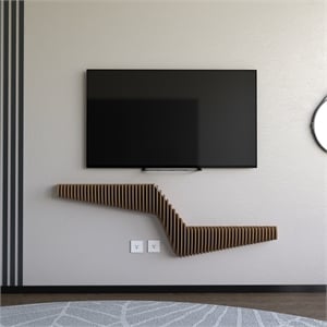 Batamex Parametric 57 inch Floating Shelf Geometric Wooden Wall Decor Oak Color