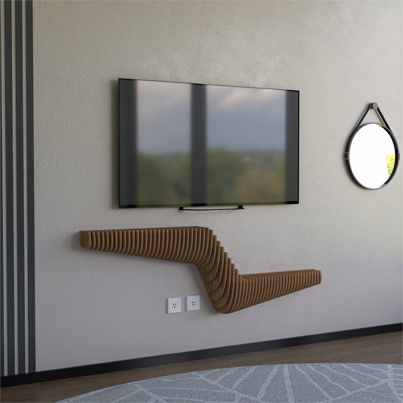 Batamex Parametric 57 inch Floating Shelf Geometric Wooden Wall Decor Oak Color