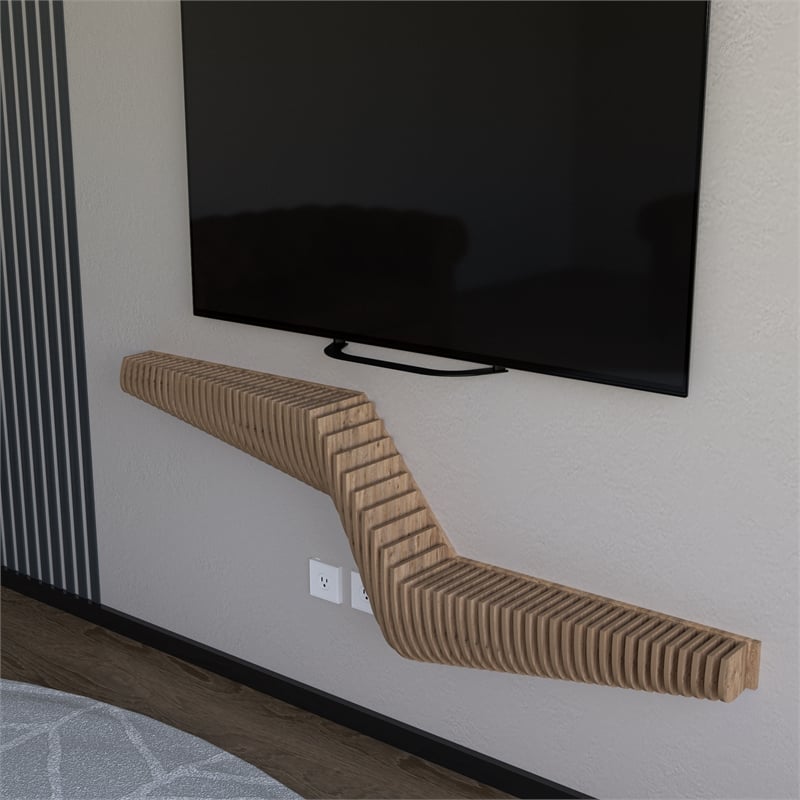 Batamex Parametric 57 inch Floating Shelf Geometric Wooden Wall Decor Oak Color