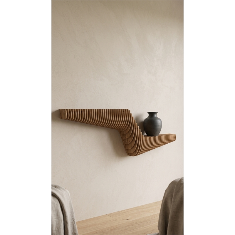 Batamex Parametric 57 inch Floating Shelf Geometric Wooden Wall Decor Oak Color