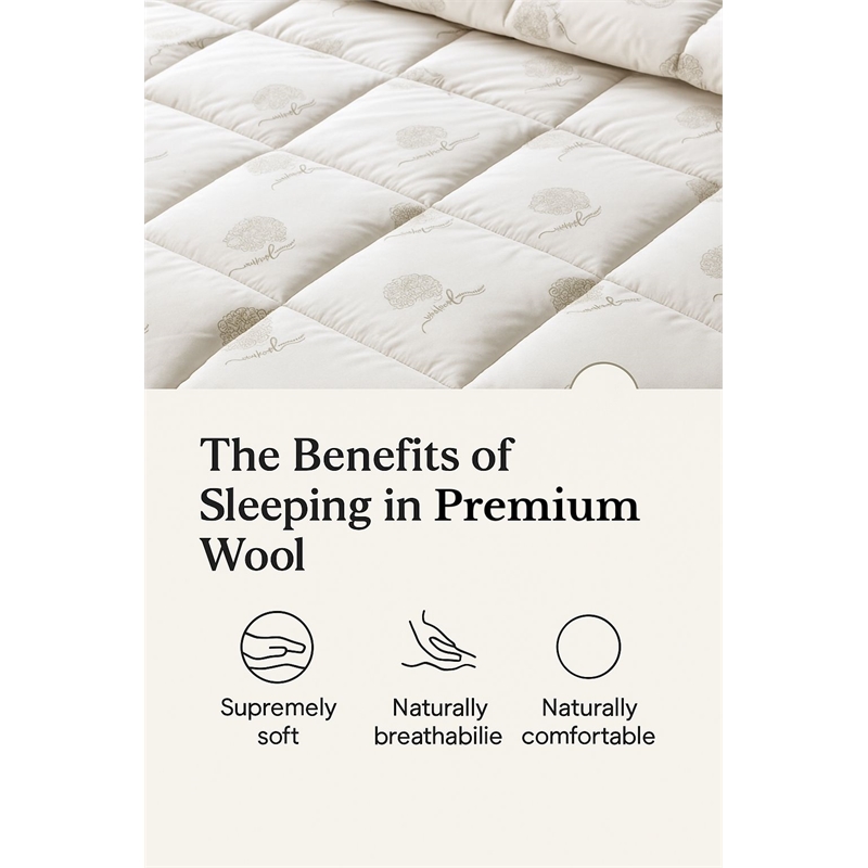 BATAMEX Duvetta Natural Wool Pillow with Protector Cover and Adjustable Filling