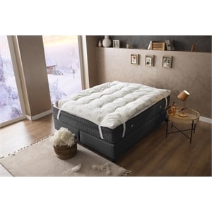 Duvetta  Natural New Zealand Merino Wool Topper 3inch 1200 GSM Breathable NonToxic OekoTex100 Handmade 4 Staytight Straps Back Pain Relief Temperature Regulating Beige Color