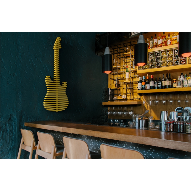 Elvis Parametric Wood Guitar Wall Decor Contemporary Sculptural Wall Art Yellow