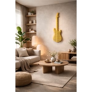 Elvis Parametric Wood Guitar Wall Decor Contemporary Sculptural Wall Art Yellow