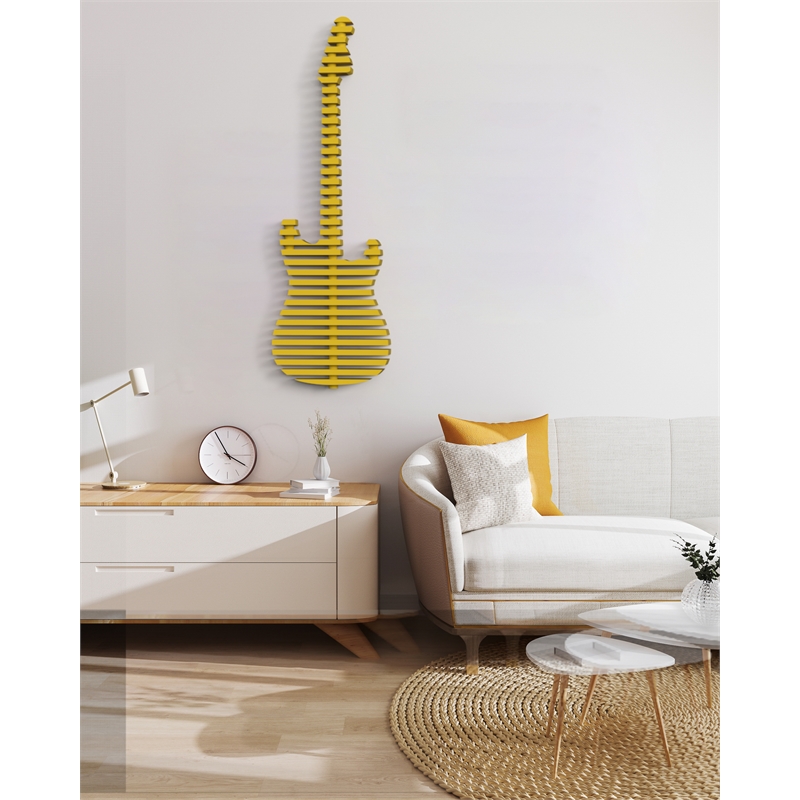 Elvis Parametric Wood Guitar Wall Decor Contemporary Sculptural Wall Art Yellow