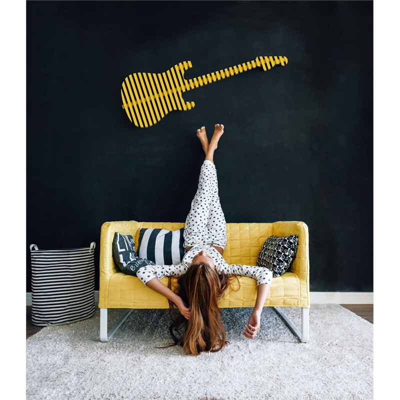 Elvis Parametric Wood Guitar Wall Decor Contemporary Sculptural Wall Art Yellow
