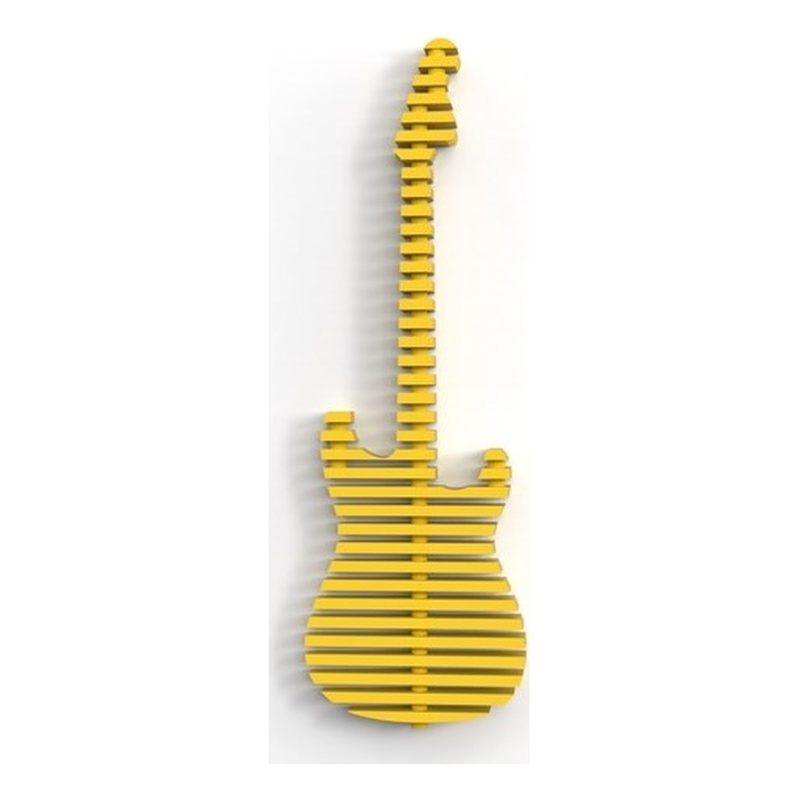 Elvis Parametric Wood Guitar Wall Decor Contemporary Sculptural Wall Art Yellow