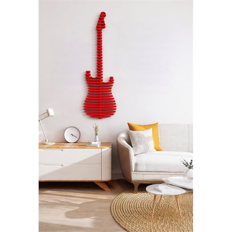 Elvis Parametric Wood Guitar Wall Decor Contemporary Sculptural Wall Art Red