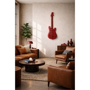 Elvis Parametric Wood Guitar Wall Decor Contemporary Sculptural Wall Art Red