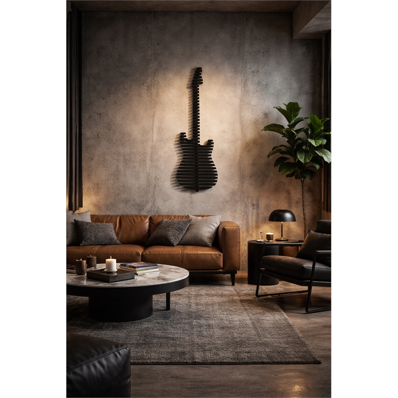 Elvis Parametric Wood Guitar Wall Decor Contemporary Sculptural Wall Art Black