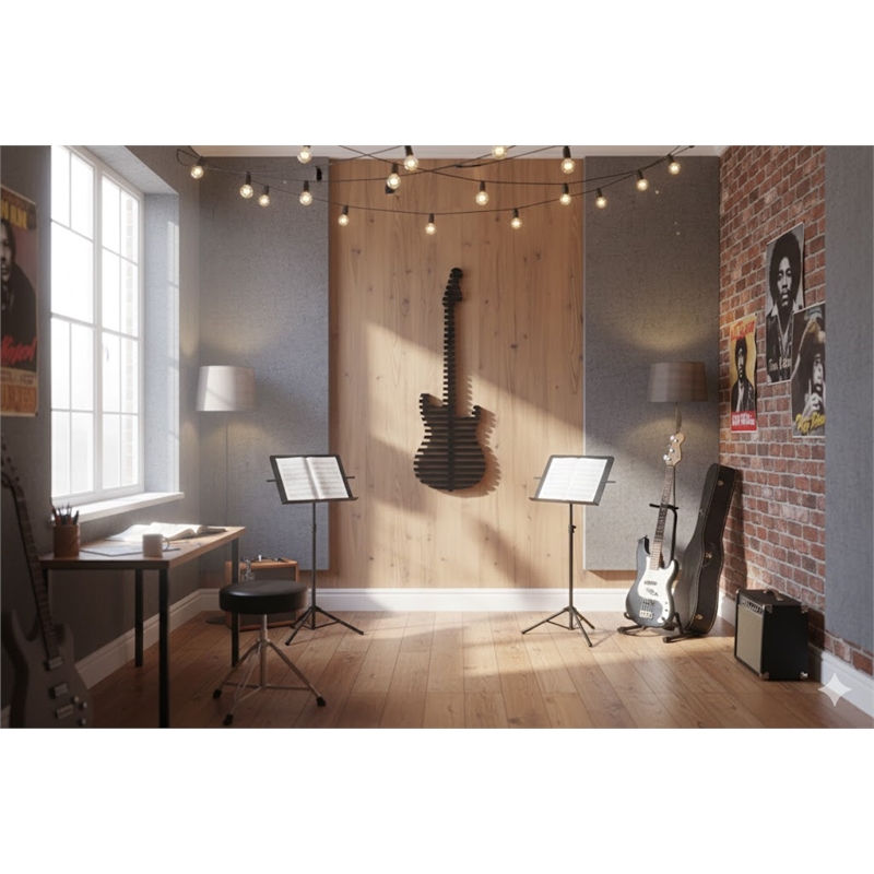 Elvis Parametric Wood Guitar Wall Decor Contemporary Sculptural Wall Art Black