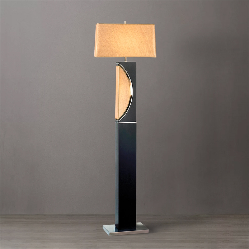 Half Moon Floor Lamp with Nightlight Dark Brown Etruscan Gold Linen Shade