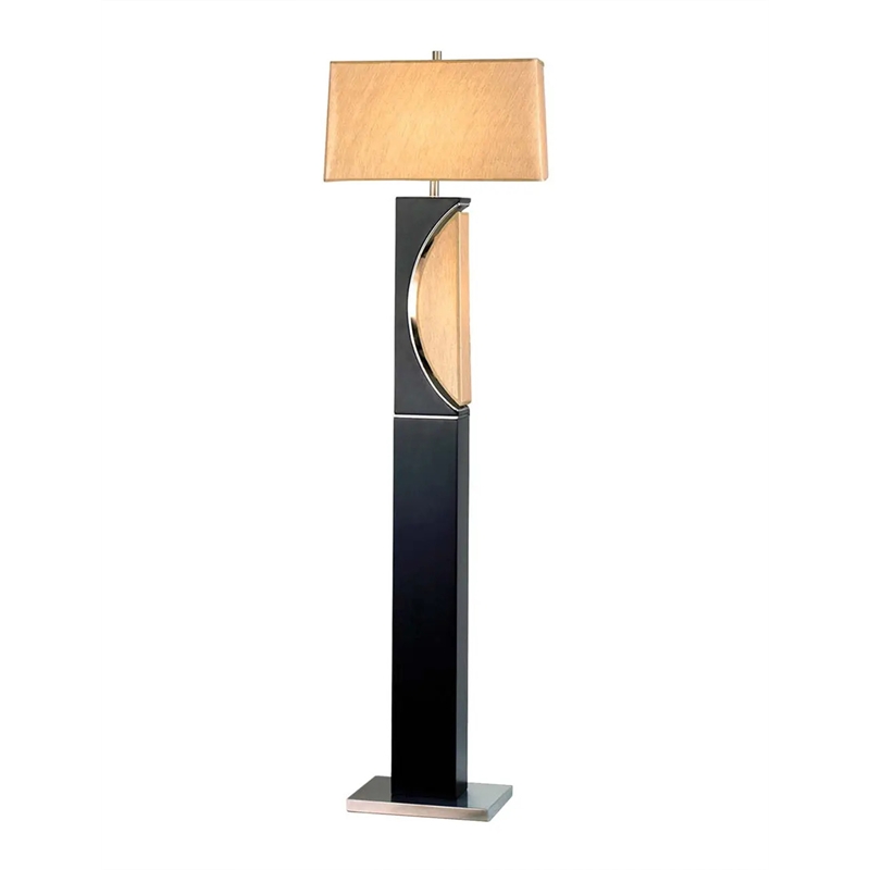 Half Moon Floor Lamp with Nightlight Dark Brown Etruscan Gold Linen Shade