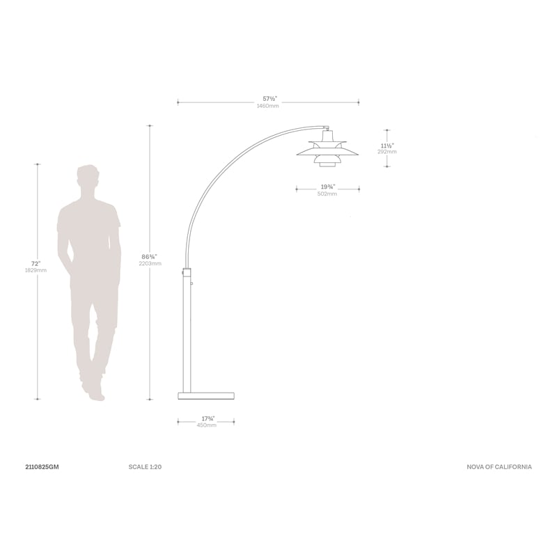 Palm Springs 1 Light Arc Floor Lamp - 87 Gunmetal and Gray tonal shades