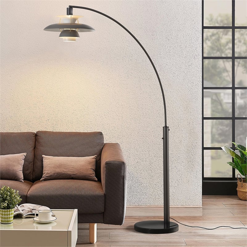 Palm Springs 1 Light Arc Floor Lamp - 87 Gunmetal and Gray tonal shades