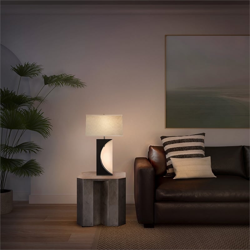 Half Moon Table Lamp with Nightlight feature 30 Charcoal Gray Wood