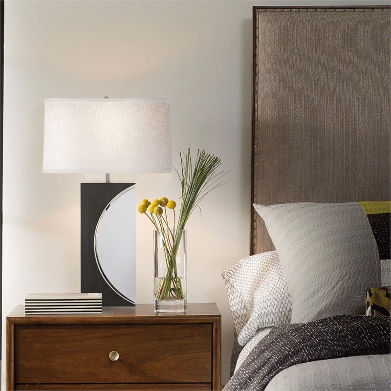 Half Moon Table Lamp with Nightlight feature 30 Charcoal Gray Wood