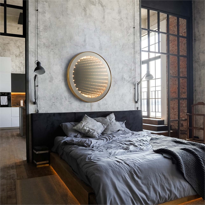 Carnival 36 Round LED Infinity Wall Mirror Brushed Brass Inline on/off