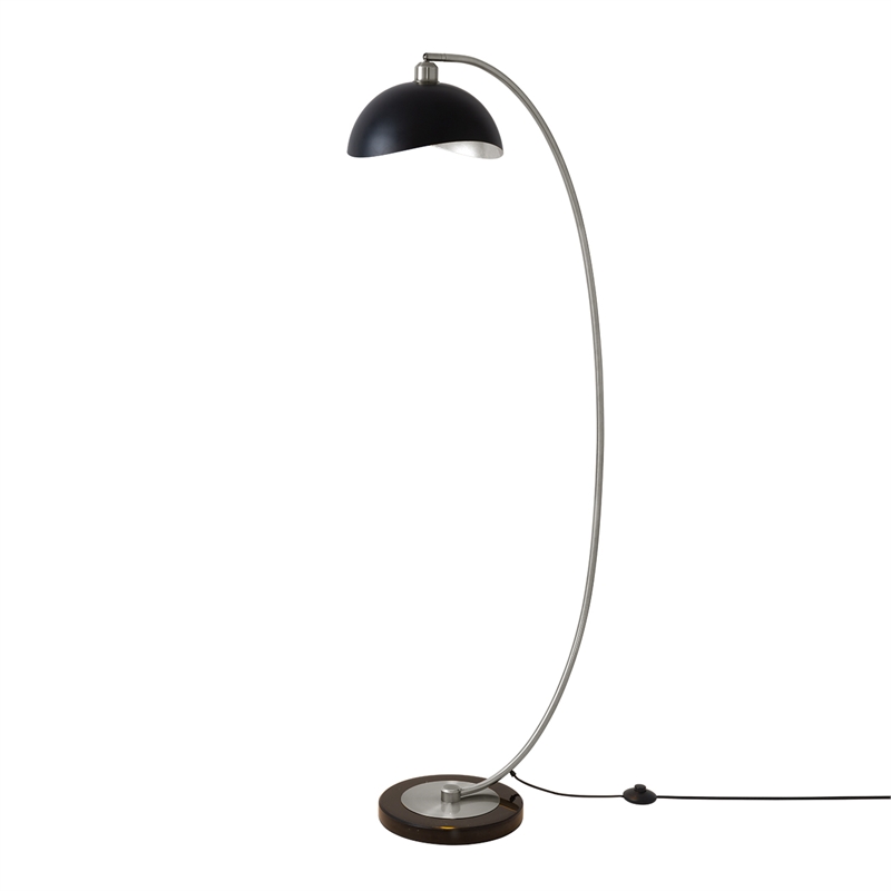 Luna Bella Chairside Arc Floor Lamp Black & Silver-Leaf Shade Antique Nickel