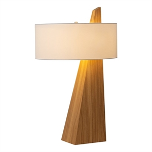 obelisk table lamp - wood linen shade on/off switch